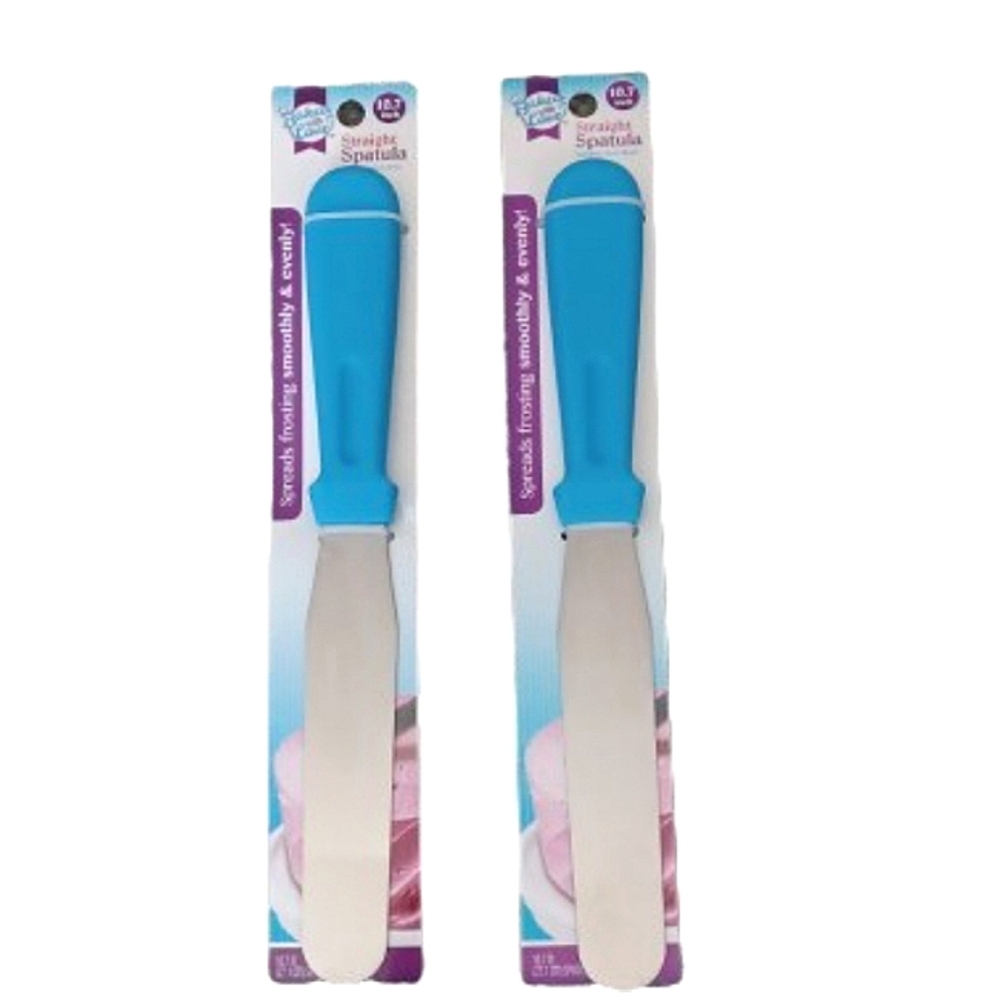 Blue Handle Cake Icing Straight Spatula Set (2) Baked With Love
